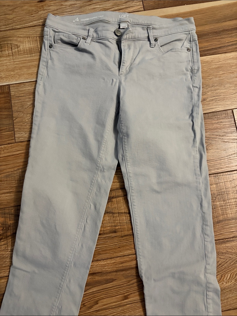 LOFT Light Gray Straight-Leg Jeans